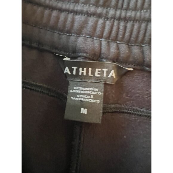 Athleta Hybrid Cropped MED Wide Leg Fleece Lined Pants Black Elastic Waist - Picture 6 of 8